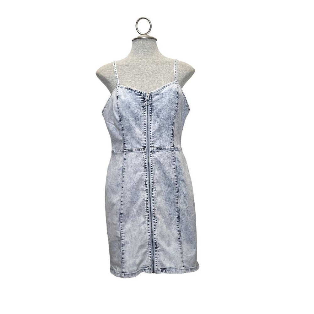 👗 Denim Co. Zip-Front Acid Wash Denim Mini Dress – Size 8 US – EUC